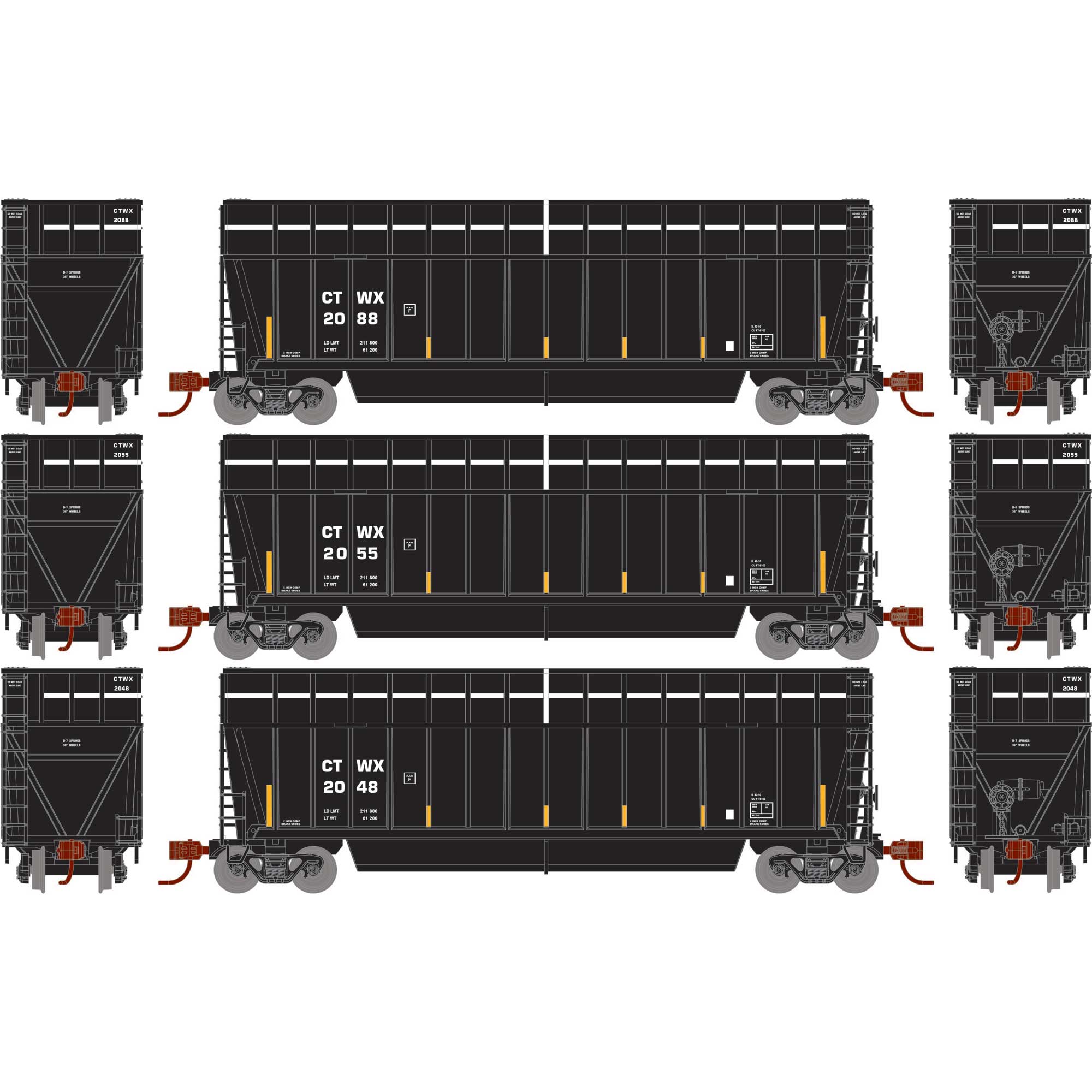 N ATH Berwick Bathtub Extended Side Gondola, CTWX #2048/2055/2088 (3)