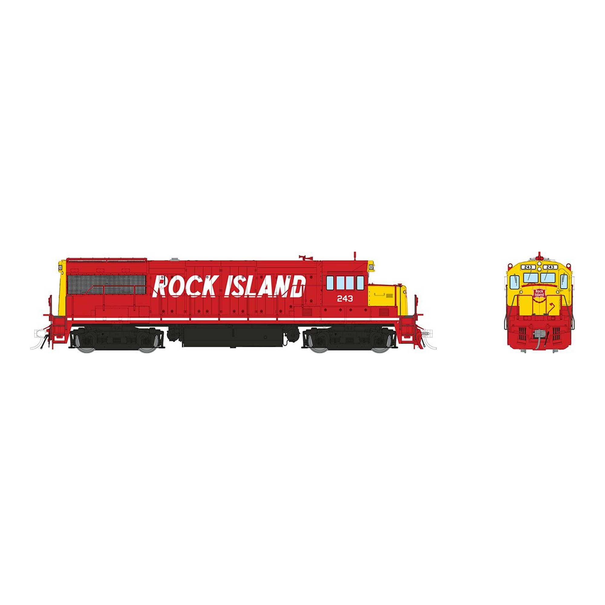 HO GE U28B Low Hood (DC/DCC/Sound): Rock Island – Red & Yellow Italic: #243